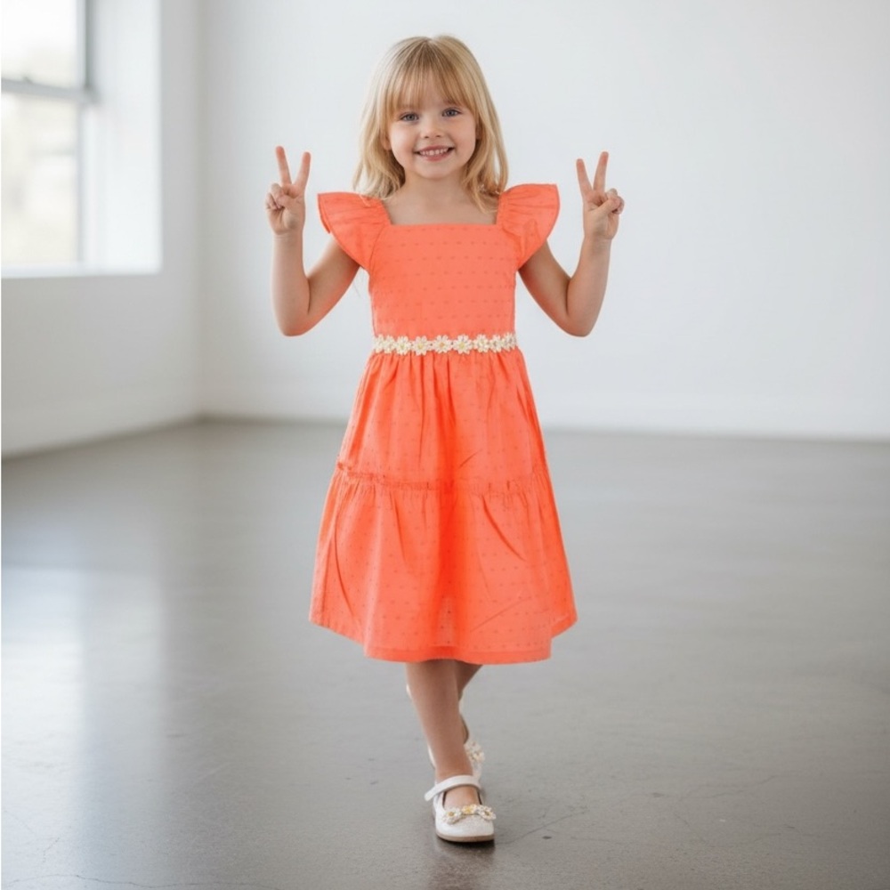 Penelope Mack Girls Daisy Sun Dress - coral